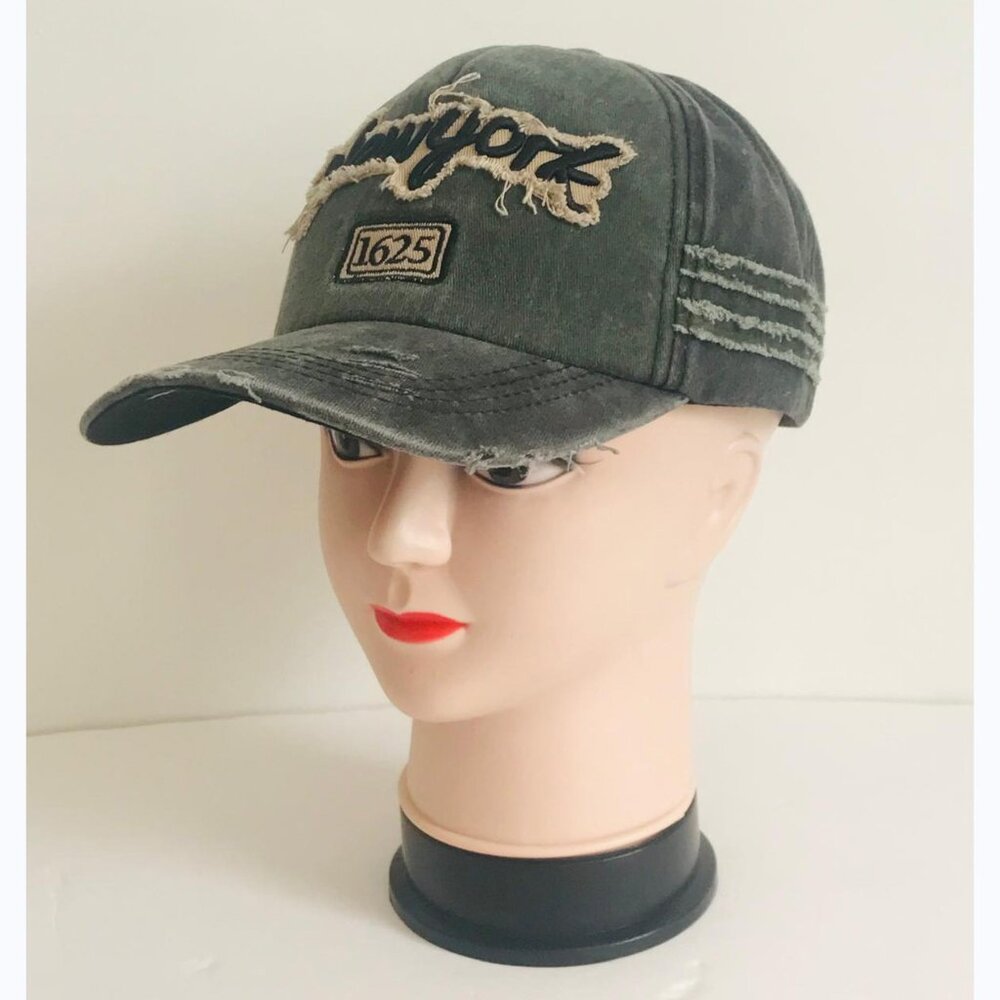 Men Women Fashion New York Distressed Cotton Hat Baseball Cap Gray/Black